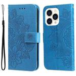 For iPhone 14 Pro 7-petal Flowers Embossing Leather Case(Blue)