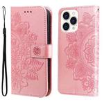 For iPhone 14 Pro Max 7-petal Flowers Embossing Leather Case (Rose Gold)