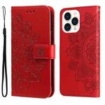 For iPhone 14 Pro Max 7-petal Flowers Embossing Leather Case (Red)