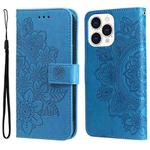 For iPhone 14 Pro Max 7-petal Flowers Embossing Leather Case (Blue)