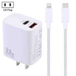 PD 33W USB-C / Type-C+QC 3.0 USB Dual Port Charger with 1m 27W USB-C / Type-C to 8 Pin PD Data Cable, Specification:US Plug(White+Grey)