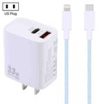 PD 33W USB-C / Type-C+QC 3.0 USB Dual Port Charger with 1m 27W USB-C / Type-C to 8 Pin PD Data Cable, Specification:US Plug(White+Blue)