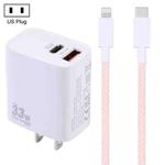PD 33W USB-C / Type-C+QC 3.0 USB Dual Port Charger with 1m 27W USB-C / Type-C to 8 Pin PD Data Cable, Specification:US Plug(White+Pink)