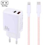 PD 33W USB-C / Type-C+QC 3.0 USB Dual Port Charger with 1m 27W USB-C / Type-C to 8 Pin PD Data Cable, Specification:EU Plug(White+Pink)
