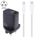 PD 33W USB-C / Type-C+QC 3.0 USB Dual Port Charger with 1m 27W USB-C / Type-C to 8 Pin PD Data Cable, Specification:UK Plug(Black+Grey)