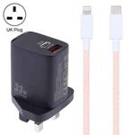 PD 33W USB-C / Type-C+QC 3.0 USB Dual Port Charger with 1m 27W USB-C / Type-C to 8 Pin PD Data Cable, Specification:UK Plug(Black+Pink)
