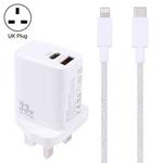 PD 33W USB-C / Type-C+QC 3.0 USB Dual Port Charger with 1m 27W USB-C / Type-C to 8 Pin PD Data Cable, Specification:UK Plug(White+Grey)