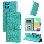 For Infinix Smart 6 Embossed Sunflower Leather Phone Case(Green)