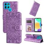 For Infinix Smart 6 Embossed Sunflower Leather Phone Case(Purple)