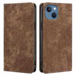 For iPhone 12 RFID Anti-theft Brush Magnetic Leather Phone Case(Brown)