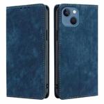 For iPhone 13 RFID Anti-theft Brush Magnetic Leather Phone Case(Blue)