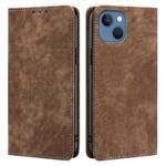 For iPhone 13 RFID Anti-theft Brush Magnetic Leather Phone Case(Brown)
