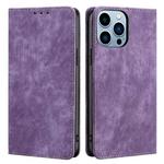 For iPhone 13 Pro RFID Anti-theft Brush Magnetic Leather Phone Case (Purple)