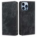 For iPhone 13 Pro Max RFID Anti-theft Brush Magnetic Leather Phone Case (Black)