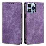 For iPhone 13 Pro Max RFID Anti-theft Brush Magnetic Leather Phone Case (Purple)