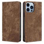 For iPhone 13 Pro Max RFID Anti-theft Brush Magnetic Leather Phone Case (Brown)