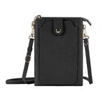 Litchi Texture Card Holder Mobile Phone Zipper Bag with Long Strap(Black)