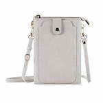 Litchi Texture Card Holder Mobile Phone Zipper Bag with Long Strap(White)