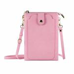 Litchi Texture Card Holder Mobile Phone Zipper Bag with Long Strap(Pink)