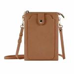 Litchi Texture Card Holder Mobile Phone Zipper Bag with Long Strap(Brown)