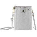 Litchi Texture Card Holder Mobile Phone Zipper Bag with Long Strap(Silver)