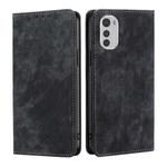 For Motorola Moto E32 4G RFID Anti-theft Brush Magnetic Leather Phone Case(Black)