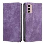 For Motorola Moto G42 4G RFID Anti-theft Brush Magnetic Leather Phone Case(Purple)