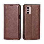 For Motorola Moto G42 4G Grid Texture Magnetic Flip Leather Phone Case(Brown)