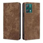 For Realme 9 Pro/V25/Q5 5G RFID Anti-theft Brush Magnetic Leather Phone Case(Brown)