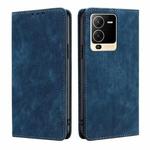 For vivo S15 5G RFID Anti-theft Brush Magnetic Leather Phone Case(Blue)