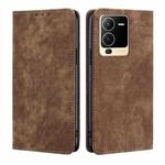 For vivo S15 5G RFID Anti-theft Brush Magnetic Leather Phone Case(Brown)