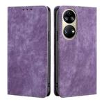 For Huawei P50 RFID Anti-theft Brush Magnetic Leather Phone Case(Purple)
