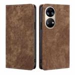 For Huawei P50 RFID Anti-theft Brush Magnetic Leather Phone Case(Brown)