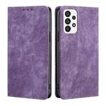 For Samsung Galaxy A73 5G RFID Anti-theft Brush Magnetic Leather Phone Case(Purple)