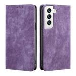 For Samsung Galaxy S21 5G RFID Anti-theft Brush Magnetic Leather Phone Case(Purple)