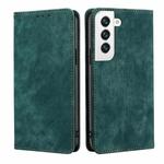 For Samsung Galaxy S21 5G RFID Anti-theft Brush Magnetic Leather Phone Case(Green)