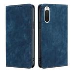 For Sony Xperia 10 IV RFID Anti-theft Brush Magnetic Leather Phone Case(Blue)