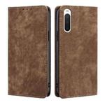 For Sony Xperia 10 IV RFID Anti-theft Brush Magnetic Leather Phone Case(Brown)