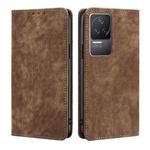 For Xiaomi Redmi K50/K50 Pro RFID Anti-theft Brush Magnetic Leather Phone Case(Brown)