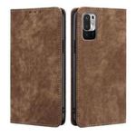 For Xiaomi Redmi Note 10 JE  Japan RFID Anti-theft Brush Magnetic Leather Phone Case(Brown)