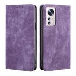 For Xiaomi 12 RFID Anti-theft Brush Magnetic Leather Phone Case(Purple)