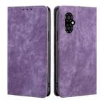 For Xiaomi Poco M4 5G RFID Anti-theft Brush Magnetic Leather Phone Case(Purple)