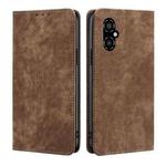 For Xiaomi Poco M4 5G RFID Anti-theft Brush Magnetic Leather Phone Case(Brown)