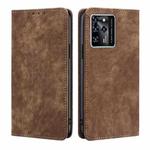 For ZTE Blabe V30 RFID Anti-theft Brush Magnetic Leather Phone Case(Brown)