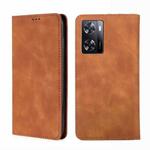 For OPPO A57 4G 2022 Skin Feel Magnetic Horizontal Flip Leather Phone Case(Light Brown)