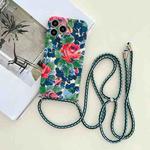For iPhone 13 Pro Max Lanyard Small Floral TPU Phone Case (Green)
