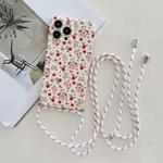 For iPhone 12 Pro Lanyard Small Floral TPU Phone Case(White)