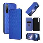 For HTC Desire 22 Pro Carbon Fiber Texture Flip Leather Phone Case(Blue)