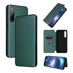 For HTC Desire 22 Pro Carbon Fiber Texture Flip Leather Phone Case(Green)