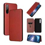 For HTC Desire 22 Pro Carbon Fiber Texture Flip Leather Phone Case(Brown)